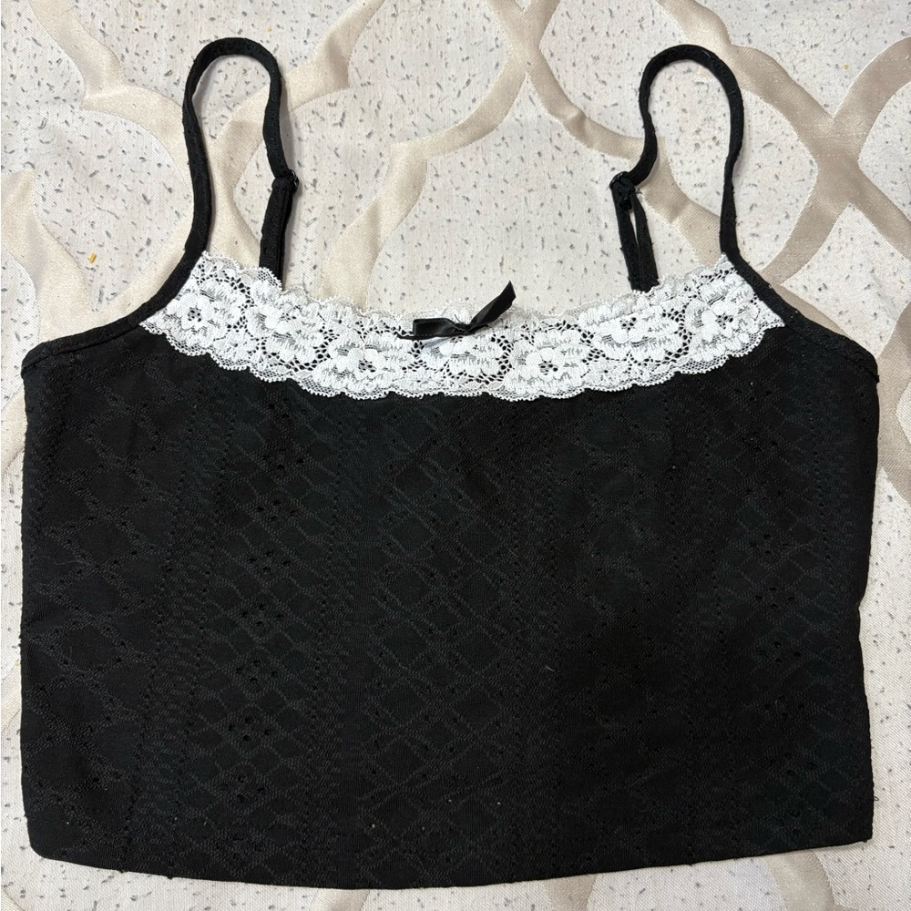 SHEIN Black Camisole with White Lace Trim